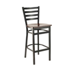 Thumbnail image #1 for G & A Commercial Seating Dante 613-B SS Commercial Bar Stool, Ladder Back, Solid Wood Saddle Seat, Matte Black Steel Frame