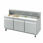 Thumbnail image #1 for Infrico USA IRT-UC72P Three-Section Refrigerated Sandwich/Salad Prep Table, 3 Doors, 18 1/6 Pans, Stainless Steel
