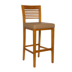 Thumbnail image #1 for JustChair Manufacturing W91130-COM Armless Wood Ladder-Back Bar Stool with 3" Upholstered Padded Box Seat, Footrest, COM Only