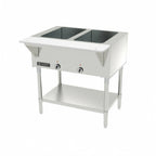 Thumbnail image #1 for GSW USA ST-2WOE-120 Mobile Electric Hot Food Table, 2 Open Wells, Stainless Steel, Open Shelf Base
