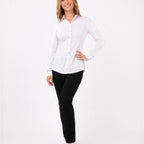 Thumbnail image #1 for Chef Works SES02W-WHT-M Women's White Stretch Poly/Cotton/Elastane Chef Shirt, Snap-Front, Long Sleeve, Large