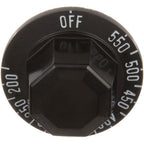 Thumbnail image #1 for AllPoints Foodservice Parts & Supplies Mavrik 8010508 Thermostat Knob, 2" Diameter, 3/16" D-Stem, Flat Right, Off/550-200°F