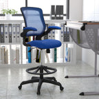 Thumbnail image #2 for Flash Furniture Kale BL-ZP-8805D-BLUE-GG Blue Adjustable-Height Drafting Chair with Mesh Back, Padded Flip-Up Arms and Casters