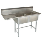Thumbnail image #1 for Tarrison Products Ltd. TA-PS218L-KIT 2-Compartment Stainless Steel Sink, 57"W x 24"D x 45"H, 18" Compartments, Left Drainboard