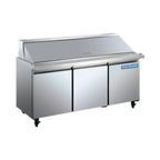 Thumbnail image #1 for Norpole, Inc. NP3R-SWMT Three-Section Mega Top Sandwich/Salad Prep Table, 3 Solid Doors, 30 1/6 Pans, Bottom-Mounted Refrigeration