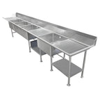 Thumbnail image #1 for IMC/Teddy SCS-46-2020-20RL 4-Compartment Stainless Steel Scullery Sink with Left & Right Drainboards, 20" Compartments, 14" Deep, 129"W