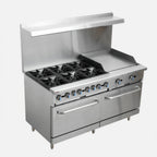 Thumbnail image #1 for Hurakan by Equip.me HKN-XRFG60O6G24W 60-Inch Commercial Gas Range with 24-Inch Griddle, 6 Burners, Dual Ovens, Natural Gas/LPG Convertible