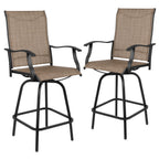 Thumbnail image #1 for Flash Furniture 2-ET-SWVLPTO-30-GG Outdoor Bar-Height Swivel Stool with Arms, Brown Textilene Mesh Back and Waterfall Seat