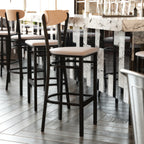 Thumbnail image #2 for Flash Furniture Wright XU-DG6V6GYV-NAT-GG Commercial Bar Stool, Gray Vinyl Seat, Wooden Boomerang Back, Black Steel Frame, Natural Birch Finish