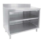 Thumbnail image #1 for GSW USA CTN-P3036 Stainless Steel Work Table with Open-Front Cabinet Base, 36"W x 30"D x 35"H, 18-Gauge Top, 4" Backsplash