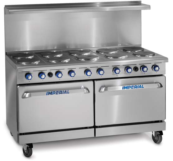 Product image #2 for Imperial Pro Series 60-Inch Electric Solid Top Restaurant Range with 10 Round Elements and 2 Standard Ovens