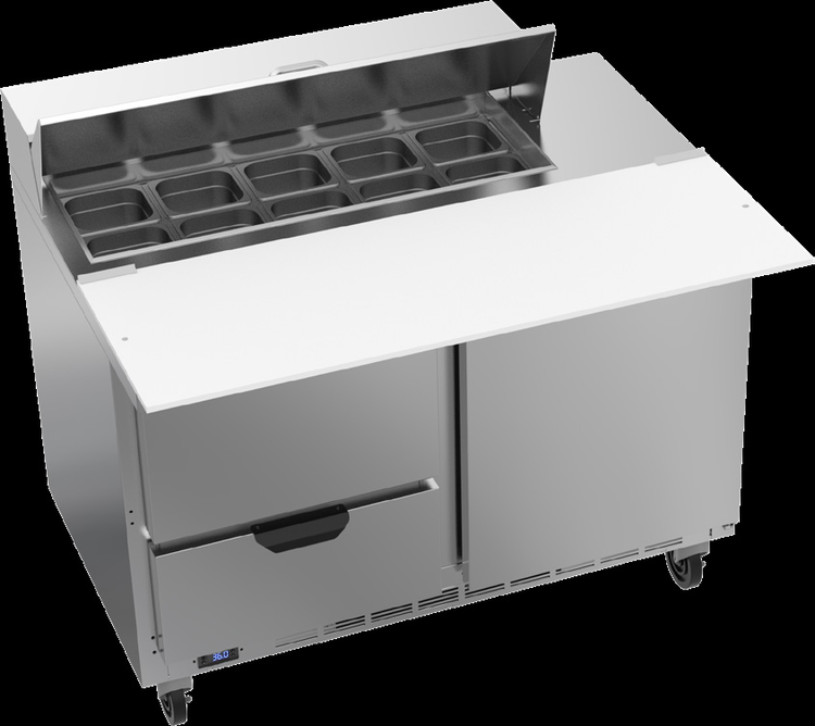 Product image #6 for Beverage-Air 48-Inch Two-Section Sandwich Top Refrigerated Prep Table with 10-Pan Rail, 1 Door, and 2 Drawers