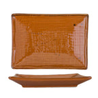 Thumbnail image #1 for International Tableware Savannah SV-65-TE Rectangular Stoneware Platter, 6-3/4" x 4-3/4", Embossed, Speckled, Rolled Edge 1 Dozen
