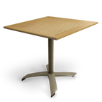 Thumbnail image #1 for JustChair Manufacturing PW803TT-3030 Outdoor Square Flip-Top Table, 30" x 30", 28"H, Tan Synthetic Wood Top, Aluminum Base