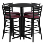 Thumbnail image #1 for Flash Furniture HDBF1025-GG Round 30" Table and 4 Burgundy Vinyl Bar Stool Set, 42"H, Black