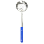 Thumbnail image #1 for TableCraft Products 7708 8 oz Perforated Portion Serving Spoon, Stainless Steel with Blue Plastic Handle Case of 12