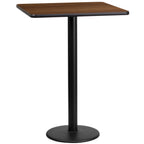 Thumbnail image #1 for Flash Furniture XU-WALTB-2424-TR18B-GG Bar-Height Square Pedestal Table, 24" x 24", Walnut Laminate, Black PVC Edge