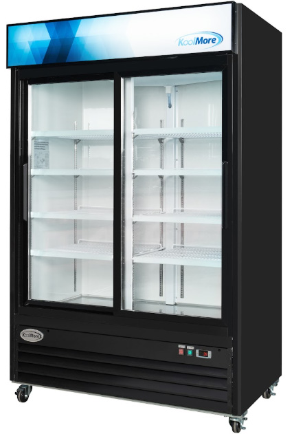 Product image #7 for KoolMore Two-Section Glass Door Merchandiser Refrigerator, 45 Cu. Ft., Sliding Doors, Bottom-Mount, Black