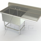 Thumbnail image #1 for AERO Manufacturing Aerospec 2F2-2116-36R Two-Compartment Stainless Steel Sink, 72-1/4"W, 36" Right Drainboard, 14" Deep Bowls