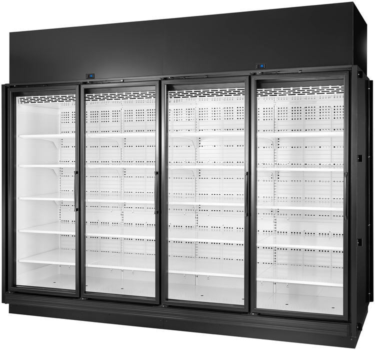 Product image #5 for True 4-Section Hinged Glass Door Refrigerated Merchandiser, Black Exterior/White Interior, Self-Contained, 154.4 Cu. Ft.