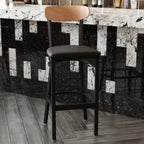 Thumbnail image #2 for Flash Furniture Wright XU-DG6V6BV-NAT-GG Bar Stool, Black Vinyl Upholstered Seat, Wooden Boomerang Back, Black Steel Frame, Natural Birch Finish