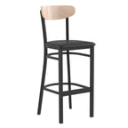 Thumbnail image #1 for Flash Furniture Wright XU-DG6V6BV-NAT-GG Bar Stool, Black Vinyl Upholstered Seat, Wooden Boomerang Back, Black Steel Frame, Natural Birch Finish