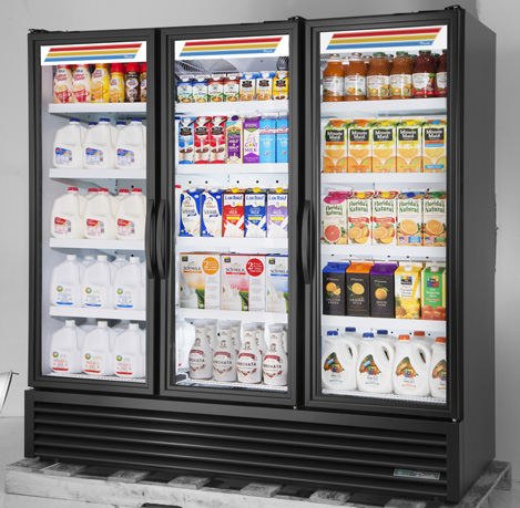 Product image #6 for True Three-Section Full-Length Glass Door Refrigerated Merchandiser with 12 Shelves, Black Exterior