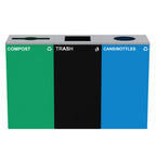 Thumbnail image #1 for Alpine Industries ALP4450-BLK-KIT38 3-Stream Steel Cans, Bottles, Compost & Trash Station, 87 Gallon