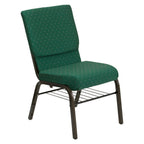 Thumbnail image #1 for Flash Furniture Hercules XU-CH-60096-GN-BAS-GG Stacking Church Chair, Green Patterned Polyester Upholstery, Gold Vein Steel Frame