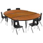 Thumbnail image #4 for Flash Furniture Emmy XU-GRP-12CH-A3060CON-60-OAK-T-P-GG Oval Activity Table and 6 Stack Chair Set, Adjustable Height, Oak/Black