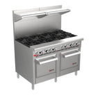 Thumbnail image #2 for Venancio USA Genesis G482ST-48B 48-Inch Gas Restaurant Range with 8 Open Burners, 2 Standard Ovens, Stainless Steel, and Hi-Shelf