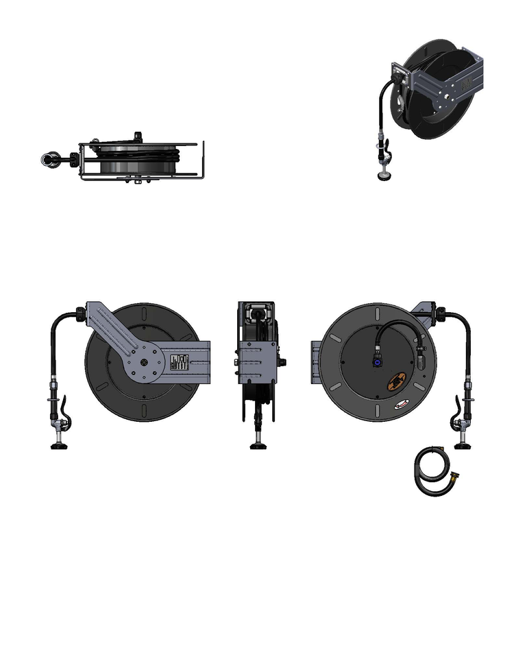 Product image #2 for T&S Brass 50' x 1/2" Black Powder Coated Steel Open Retractable Hose Reel with High Flow Spray Valve