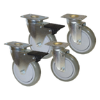 Thumbnail image #1 for Component Hardware CSTPK-5RSP-T1 4-Pack 5" Swivel Plate Casters with Brakes, Polyurethane Wheels, 250-299 lb Capacity Each