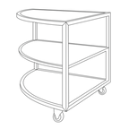 Thumbnail image #1 for Eastern Tabletop H980 Triangular Buffet Corner Table, 3 Reversible Shelves, 4 Swivel Casters, 31-1/2 x 44-1/2 x 33"H