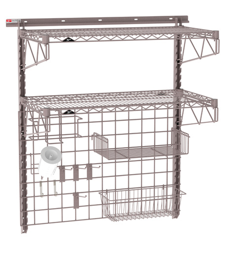 Product image #4 for Metro SmartWall Complete Prep Wall-Mounted Starter Unit with 2 Wire Shelves, Metroseal Gray
