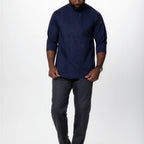 Thumbnail image #1 for Chef Works Morocco JLCL-NAV-XL Double-Breasted Chef Coat, 3/4 Sleeves, Navy, XL, Left Chest Patch & Thermometer Pockets