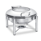 Thumbnail image #1 for Eastern Tabletop Pillard 3958G/SB 6 qt Round Induction Chafing Dish with Hinged Glass Lid and Stand, Stainless Steel
