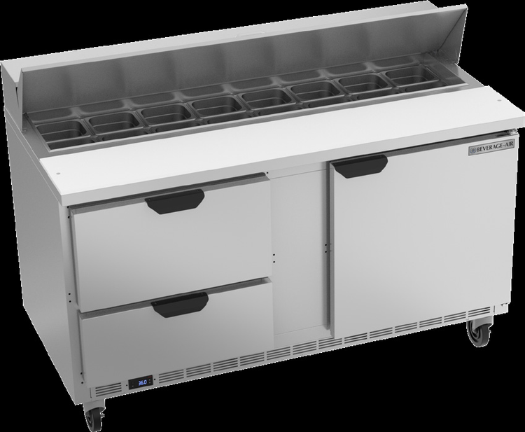 Product image #6 for Beverage-Air 60 Inch Two-Section Sandwich Prep Table with 2 Drawers, 1 Door, and 16 1/6-Size Pan Top
