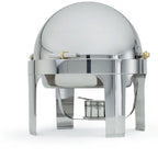 Thumbnail image #2 for Vollrath New York, New York® 46265 6-Qt Round Countertop Retractable Chafer, Mirror-Finish Stainless Steel, Brass Accents