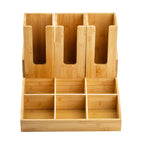 Thumbnail image #1 for TableCraft Products 12689 Coffee Condiment Organizer, Coated Bamboo, 9 Compartments with 3 Cup/Lid Holders
