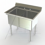 Thumbnail image #1 for AERO Manufacturing MF2-1824 2-Compartment Commercial Sink, 53-1/2"W x 24"D x 39-1/2"H, 16-Gauge Stainless Steel, 7"H Backsplash