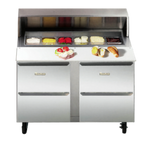 Thumbnail image #1 for Traulsen Dealer's Choice UPT6012-DD Two-Section 60-Inch Prep Table Refrigerator, 4 Drawers, 12-Pan Top Rail, Roll-Top Overshelf