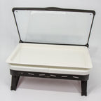 Thumbnail image #1 for Eastern Tabletop EB15672 Waterless Rectangular Chafing Dish, 8 Qt, Hinged Glass Lid, Black GN Base, White Porcelain Dish, Cool Pack