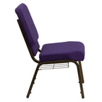 Thumbnail image #2 for Flash Furniture Hercules FD-CH02185-GV-ROY-BAS-GG Stacking Church Chair, Royal Purple Fabric Upholstery, Book Pouch, Gold Vein Frame