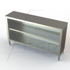 Thumbnail image #1 for AERO Manufacturing DC-15144 Dish Cabinet, 144"W x 15"D x 35"H, 16-Gauge 300 Series Stainless Steel Top, 2 Undershelves, 6" Legs