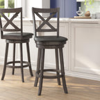 Thumbnail image #2 for Flash Furniture ES-UN1-29-GY-GG Swivel Crossback Bar Stool with Padded LeatherSoft Seat, Wood Frame, Gray Wash Walnut