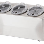 Thumbnail image #1 for Steril-Sil Company CC-LTC-3SW 3-Compartment Insulated Ice-Cooled Stainless Steel Condiment Dispenser with Clear Hinged Lids