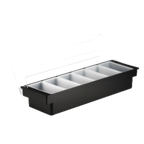 Thumbnail image #1 for TableCraft Products 102 6-Compartment Black Plastic Bar Condiment Holder with Clear Lid and White 1-Pint Inserts Case of 6