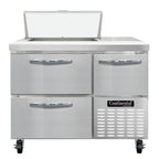Thumbnail image #1 for Continental Refrigerator RA43N6-D 43" Refrigerated Sandwich Prep Table, 1 Door, 2 Drawers, 6-Pan Top, Side-Mounted Refrigeration