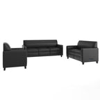 Thumbnail image #1 for Flash Furniture BT-827U-SET-BLK-GG 3-Piece Reception Set with Charging Banks, Black LeatherSoft Upholstery and Solid Wood Legs